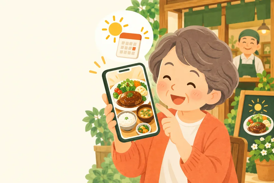 スマートフォンで今日の日替わりランチを見る人